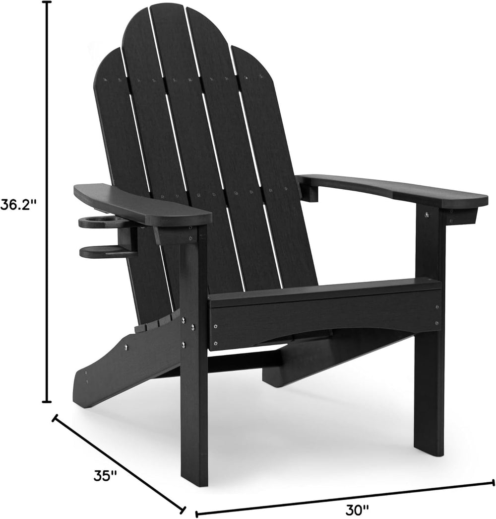 LUE BONA HDPS Outdoor Adirondack Chair, Cup Holder, Set of 4, Black