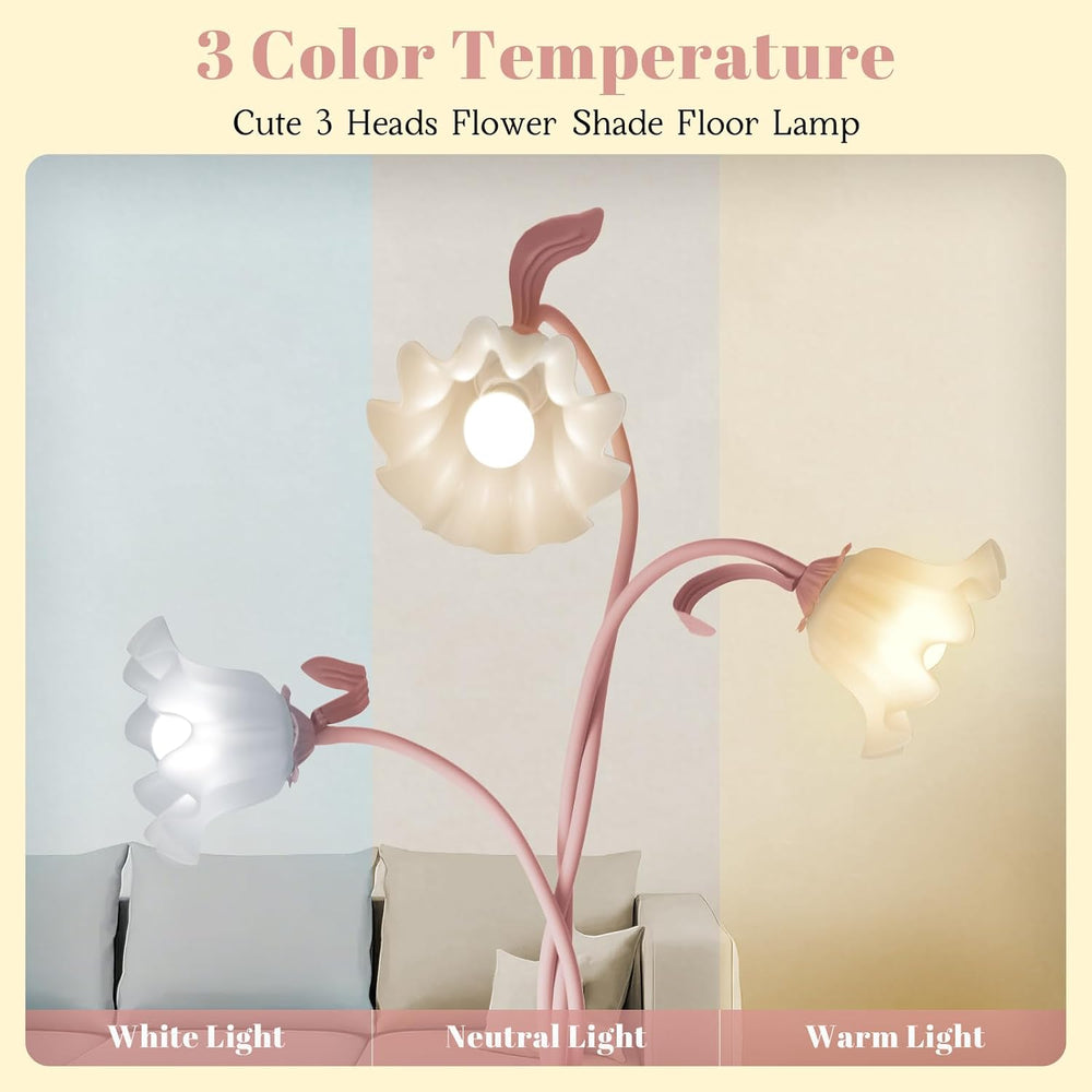 Flower Standing Lamp for Bedroom, Cute Corner Floor Lamp with Flexible Goosen...