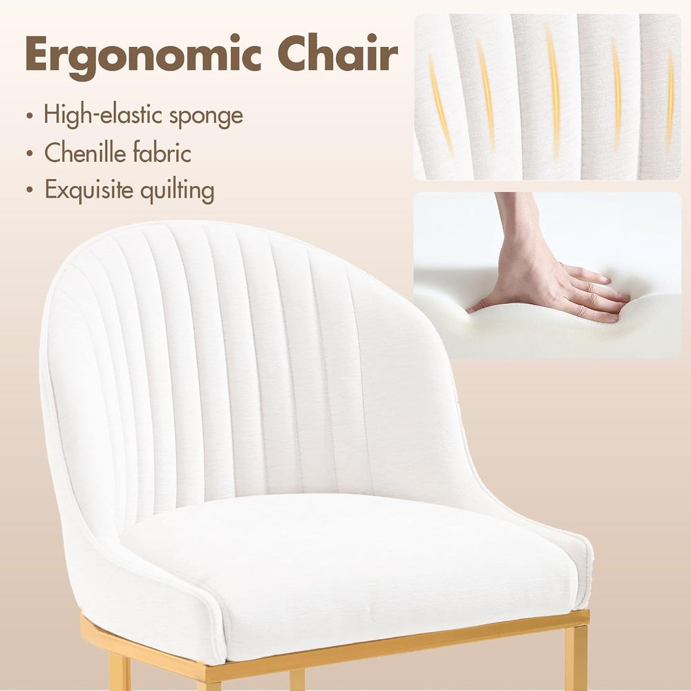 Hyfirm Modern Upholstered Boucle Dining Chairs Set of 6 w/Gold Legs, Beige