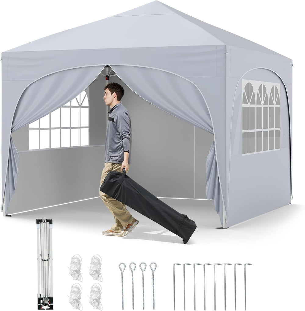 Tangkula 10x10Ft Pop up Canopy with 4 Sidewalls, UPF50+ Outdoor Tent with Zip...