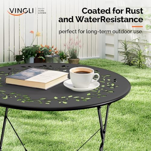 VINGLI Outdoor Folding Bistro Table and Chairs Set of 2, 3-Piece Bistro Set w...