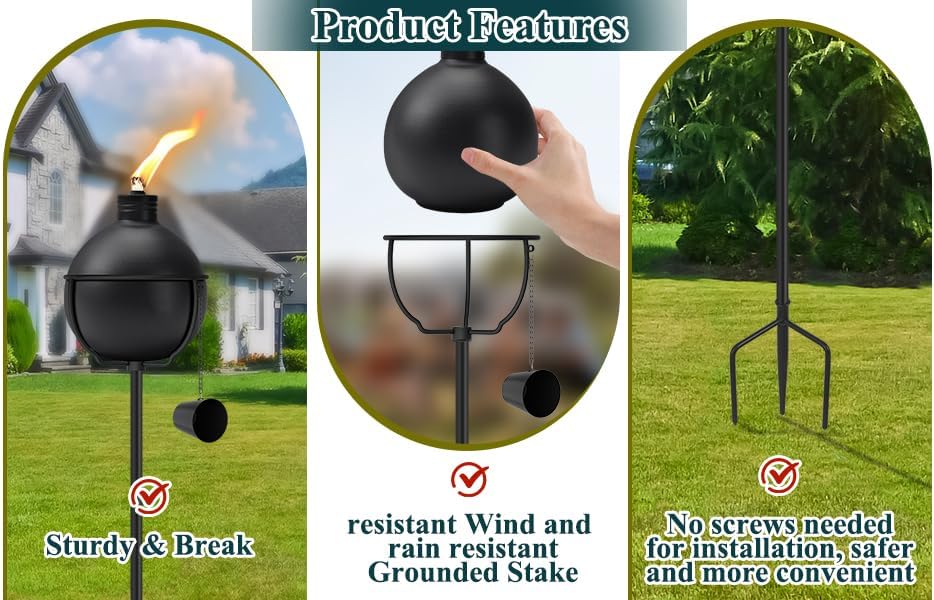 4 Pack Outdoor Citronella Torches, 25 oz Garden Torch for Outside, 55 Inch 3-...