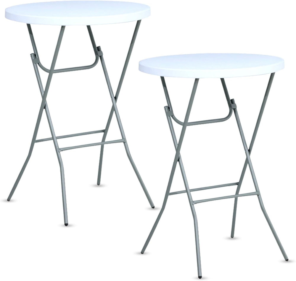 32in Folding Bar Height Tables (2-Pack) – White Round High Top Cocktail Table...