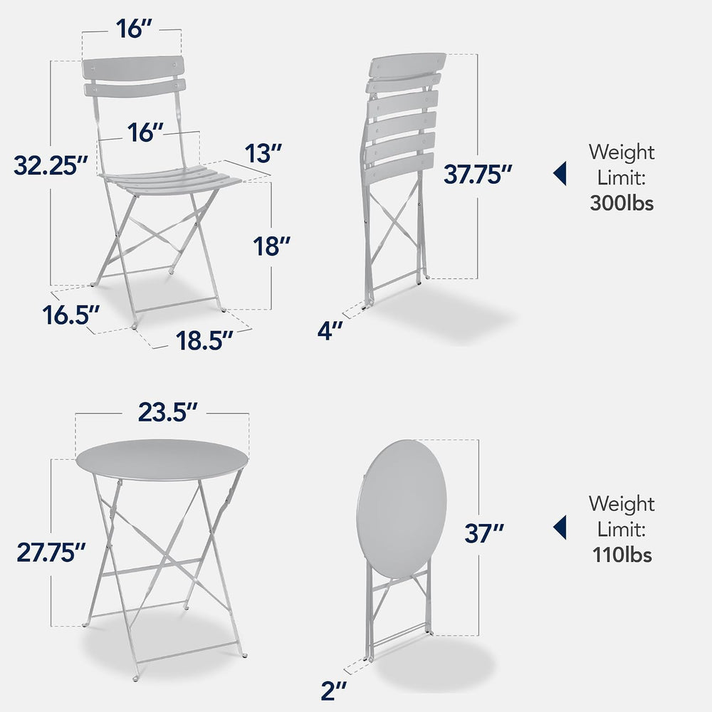 Best Choice Products 3-Piece Bistro Set, Space Saving Folding Design, Solid S...