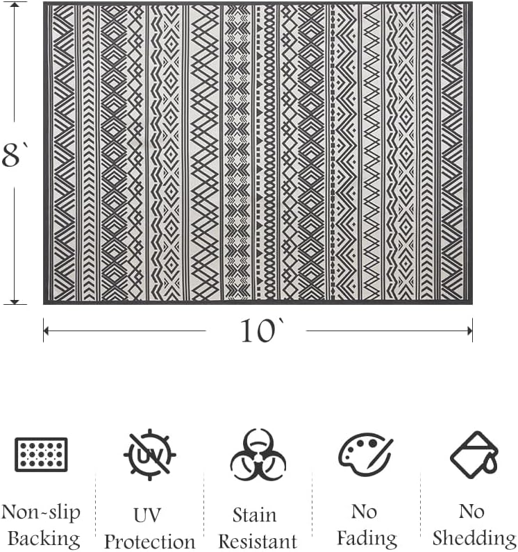 Outdoor Rug Carpet 8x10 ft, Flatweave Textured Outdoor Patio Rug Non Slip Ind...