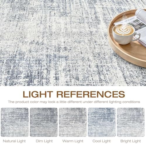 LOONGRUG 9x12 Area Rug Washable Neutral Modern Rug for Living Room Blue