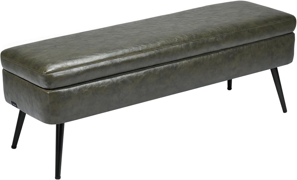 VEVOR Leather Storage Ottoman Bench, PU Leather Bench with Storage and Metal ...