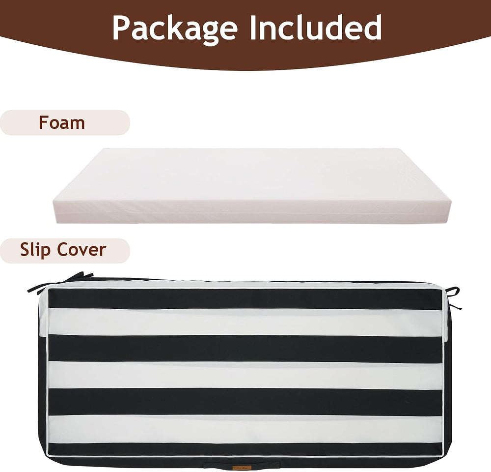 Outdoor Bench Cushion for Patio Furniture, 48x18Inch-Black White Stripe