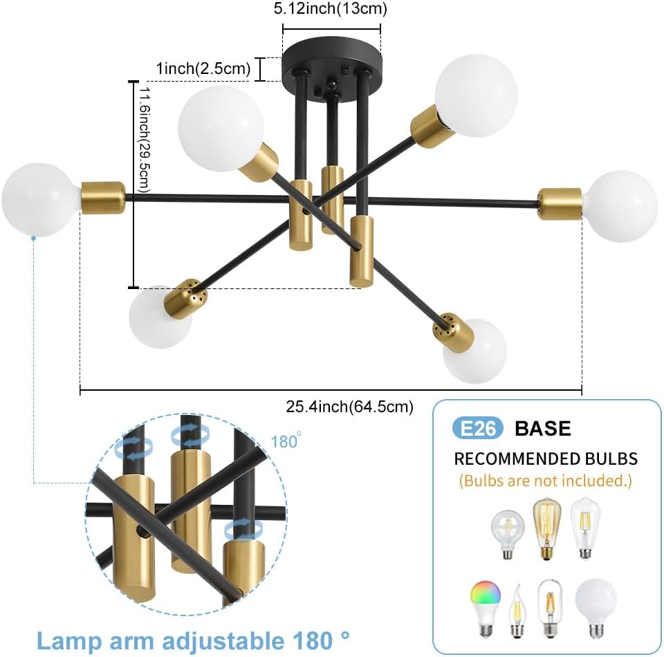 Modern Chandelier Ceiling Light Fixture, 6-Light Sputnik Dining Chandeliers