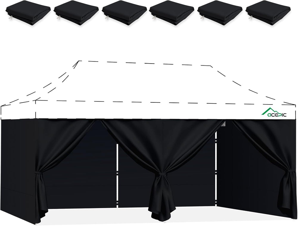 ACEPIC 10x20ft Canopy Sidewalls with Door, Black (6PCS, Frame Not Included)