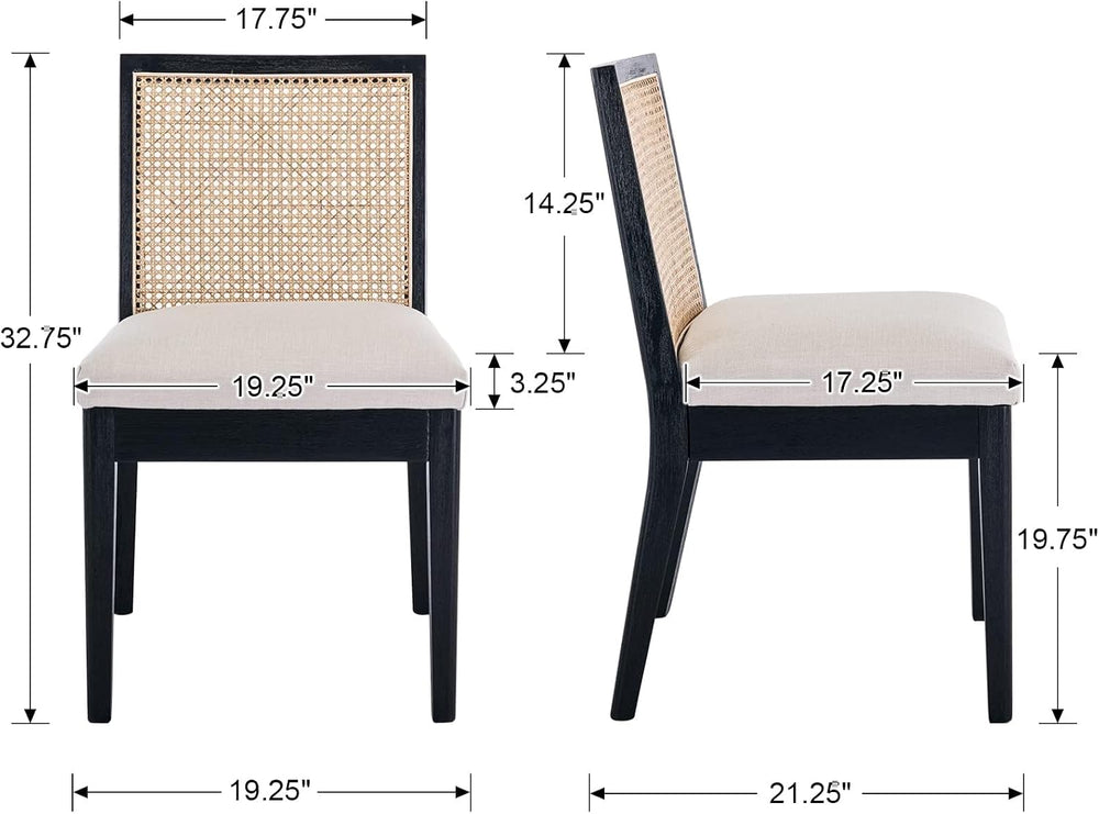 HNY Farmhouse Rattan Dining Chairs Set of 6, Black Solid Hardwood Frame, Upho...