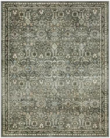 Lahome Dark Olive Green Bedroom Rug, 8x10 Washable Area Rug for Living Room