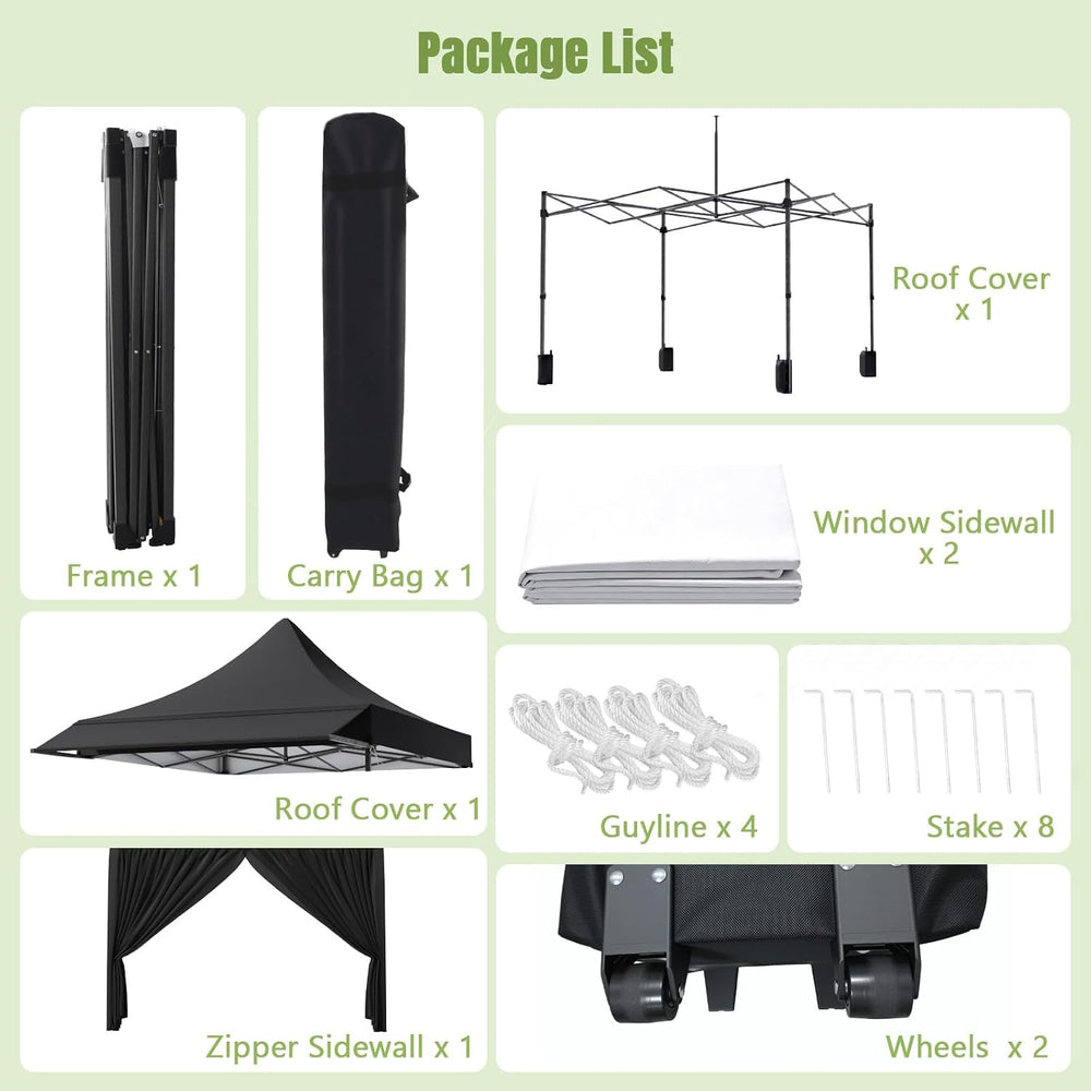 10x10 Heavy Duty Pop Up Canopy Tent with Awning and Sidewalls, Black