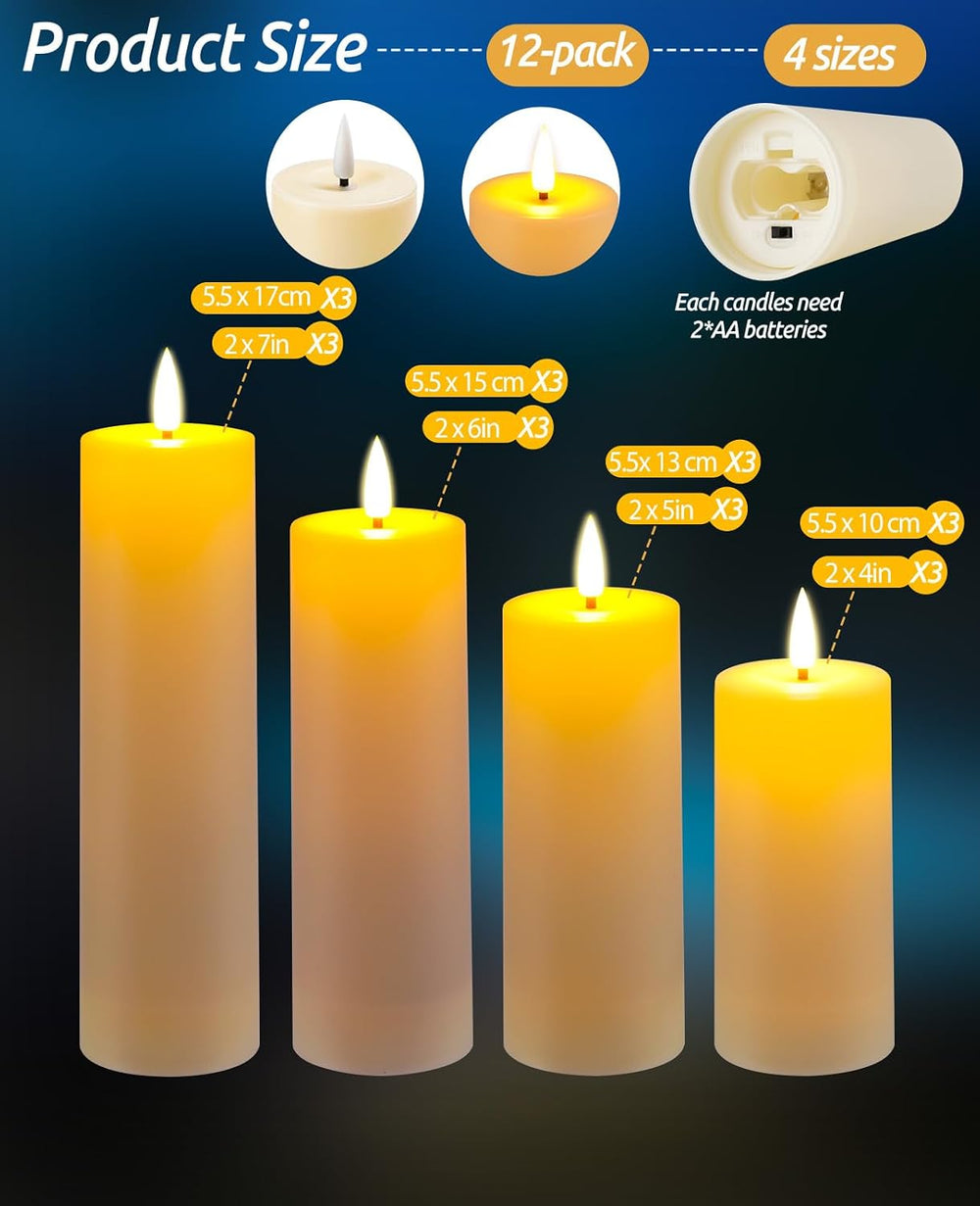 12 Pack Outdoor Waterproof Battery Operated Fake flameless LED Candles Set wi...