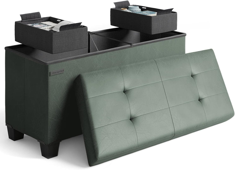Storage Ottoman Bench with Bins, 30-in Storage Bench for Bedroom End of Bed, ...