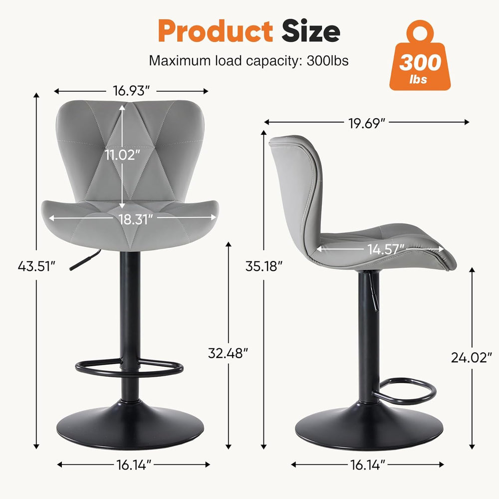 Sweetcrispy Bar Stools Set of 4, Faux Leather Swivel Adjustable Bar Chairs