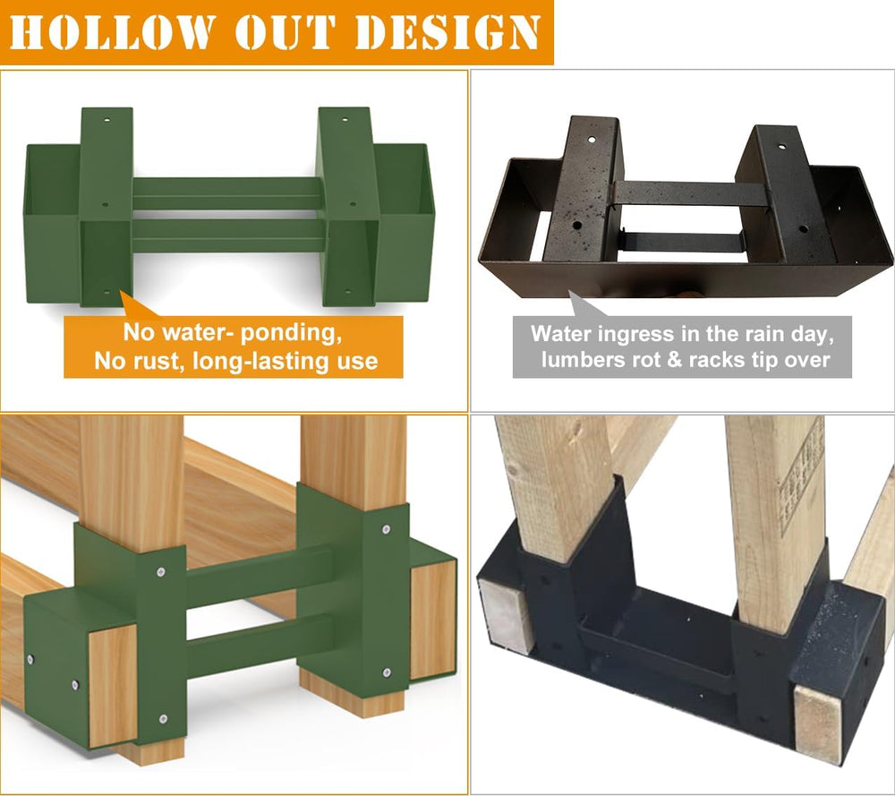 Outdoor Firewood Brackets Fire Wood Rack for 2x4 lumber, Green