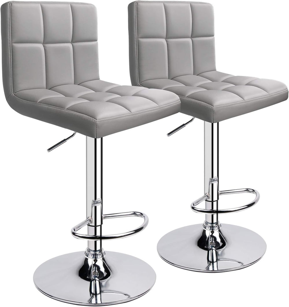 Leopard Bar Stools, PU Leather Bar Stool with Back, Set of 2, Light Grey