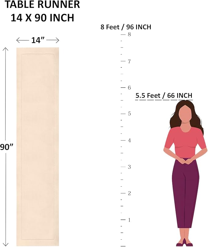 Solino Home Linen Pink Table Runner 90 Inches Long - 100% Pure Linen Hemstitc...