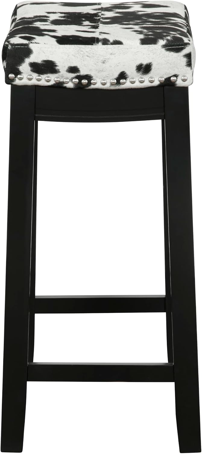 Linon Claridge Black Wooden 24 Incch Seat Height Counter Stool with Black and...