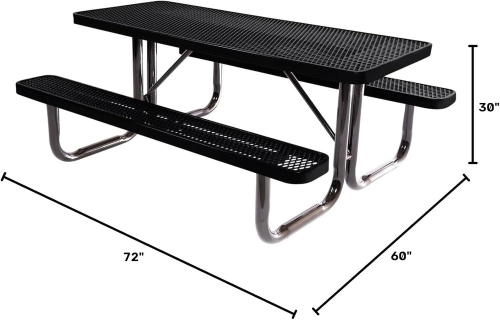 COATEDOUTDOORFURNITURE 6Ft Rect Picnic Table, Expanded, Black