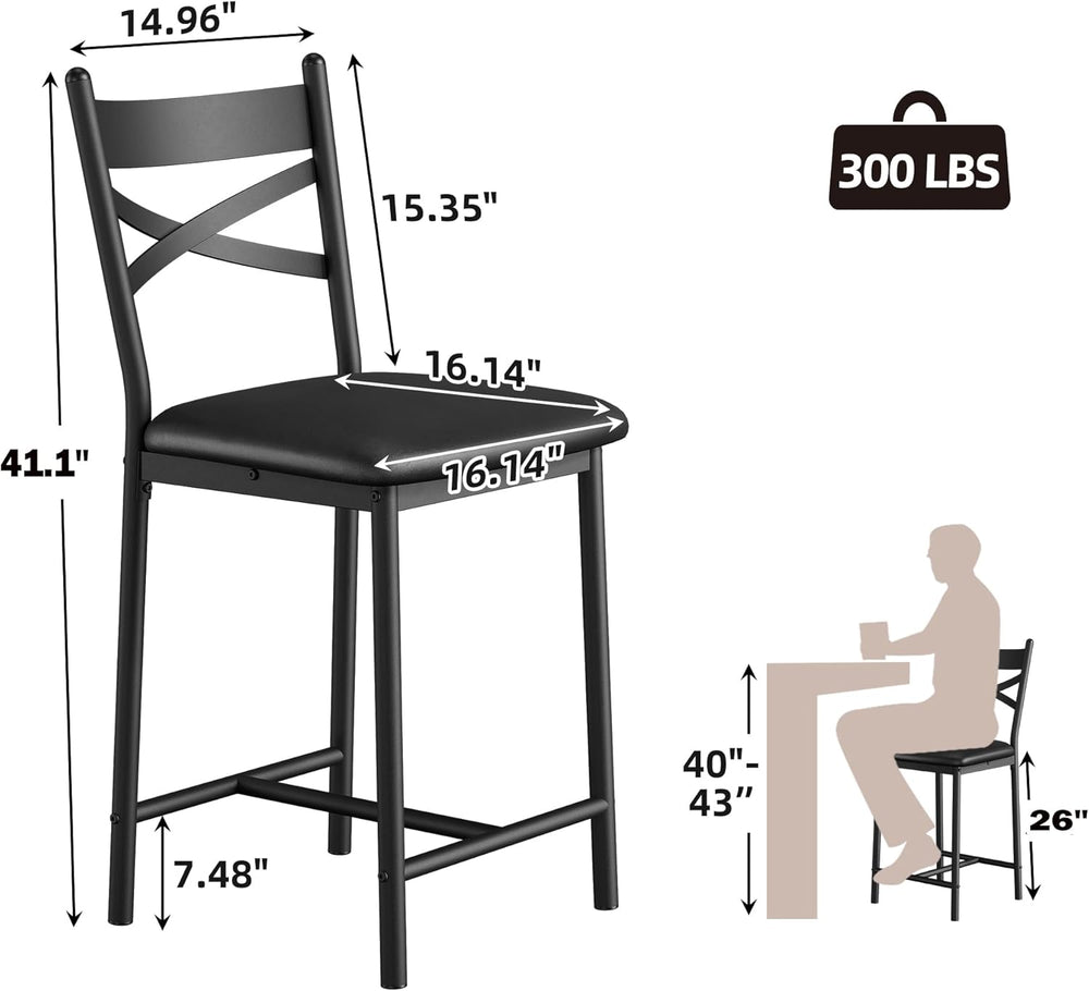 IDEALHOUSE 26" Bar Stools Set of 2, Counter Height Barstools with Back,B...