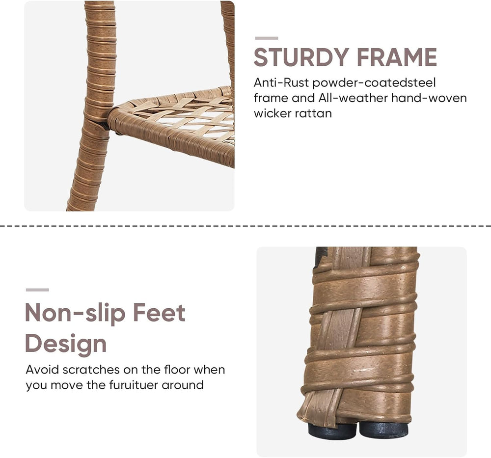 Patio Wicker Side Table, Outdoor PE Rattan End Table with 5mm Tempered Glass ...