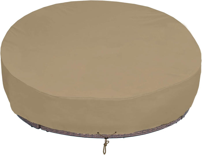 SunPatio Heavy Duty FadeStop Outdoor Round Daybed Cover 75 Inch, Patio Day Bed Sofa Cover Waterproof, All Weather Protection Round Canopy with Taped Seam, 75" Dia x 35"/16”H, Taupe