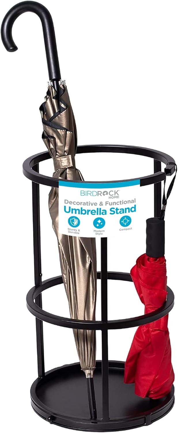 BIRDROCK HOME Circular Umbrella Holder with Removable Drip Tray - Stand for U...