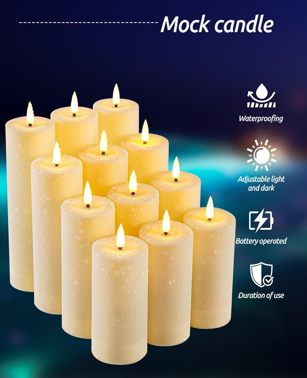 12 Pack Outdoor Waterproof Battery Operated Fake flameless LED Candles Set wi...