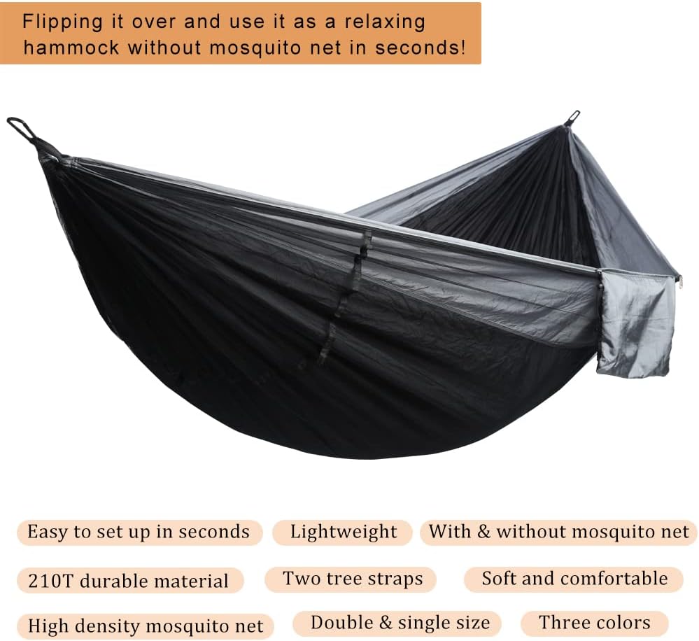AnorTrek Camping Hammock with Mosquito Net, Double & Single Lightweight P...