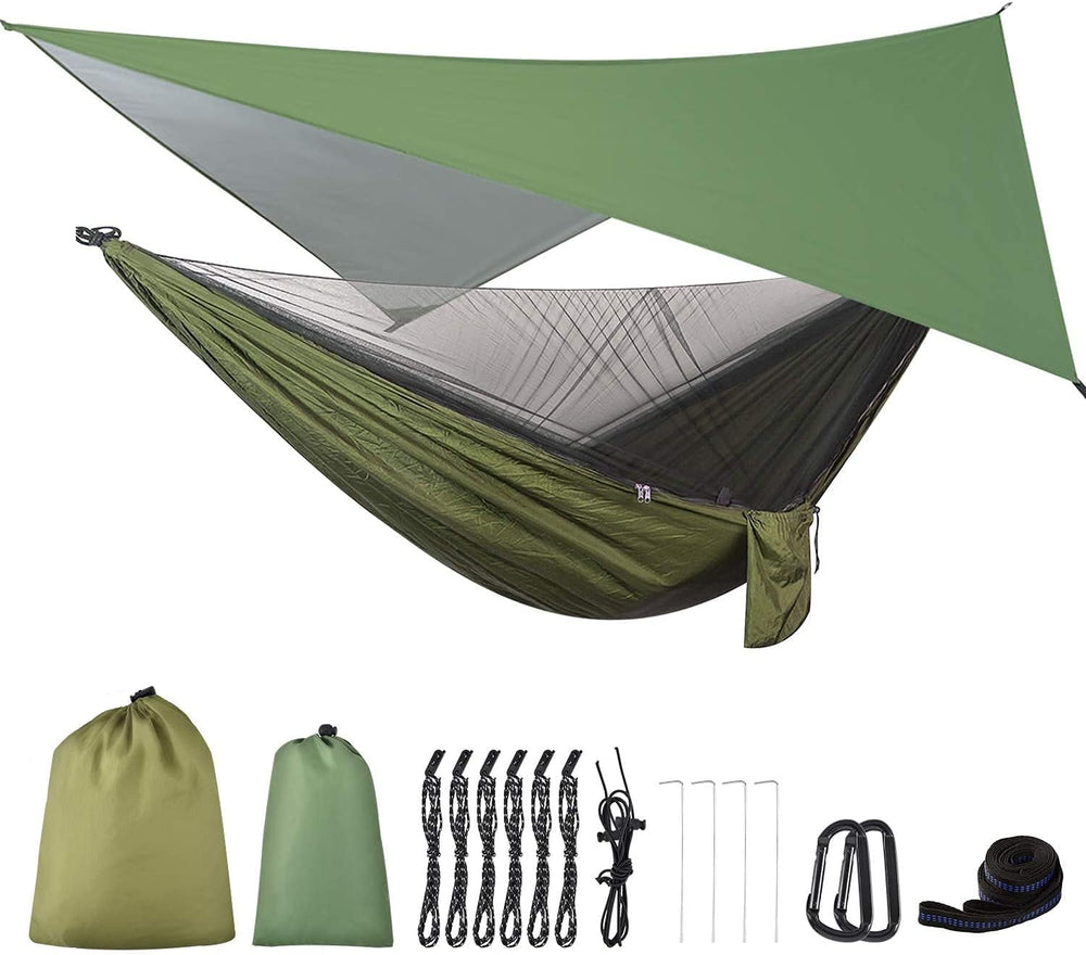 Camping Hammock with Rain Fly Tarp and Mosquito Net Tent Tree Straps, Portabl...