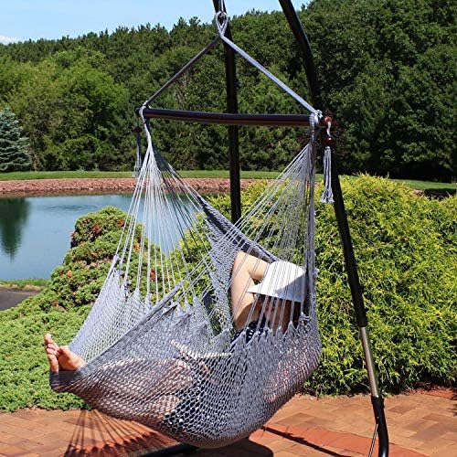 Sunnydaze Hanging Hammock Chair Swing for Patio, Caribbean, Gray
