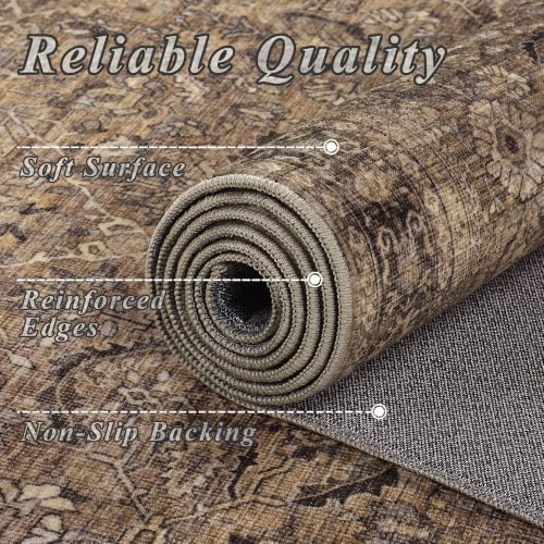 Schweek 8x10 Brown Area Rugs Washable Vintage Large Rug for Living Room