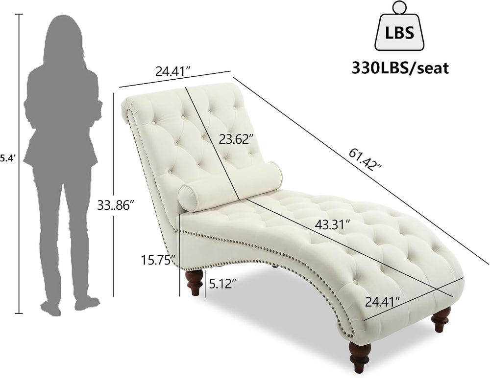 Button-Tufted Chaise Lounge Indoor, Velvet Chaise Lounge Chair with Legs &amp...