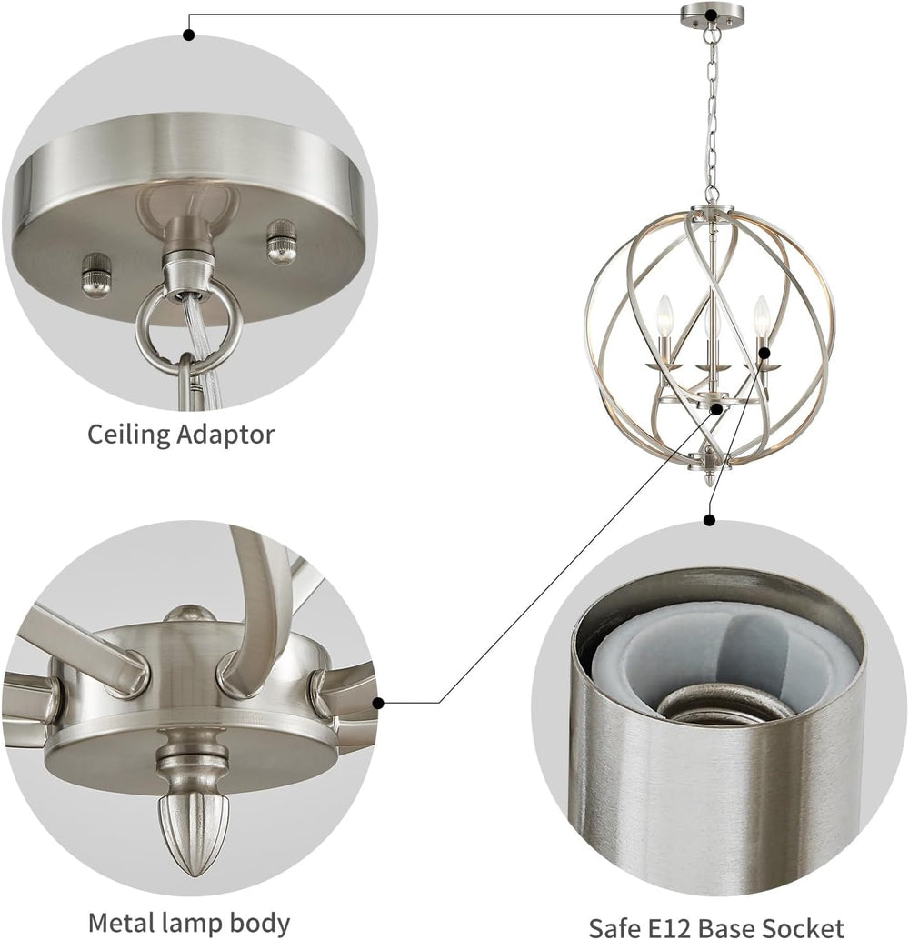 ANJIADENGSHI Modern Globe Chandelier, Brushed Nickel Pendant Lighting for Kit...