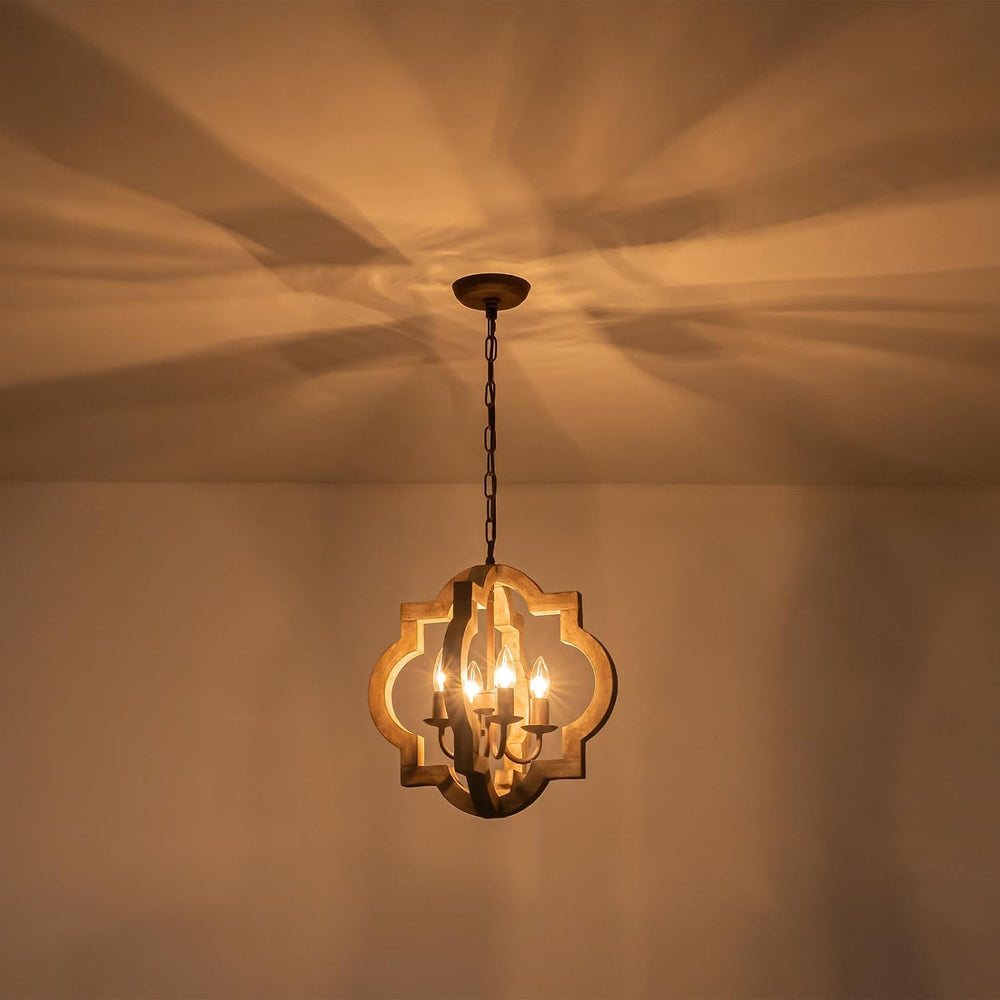 16" Farmhouse Chandelier Orb Distressed Wood Oak Dining Room Light Fixture