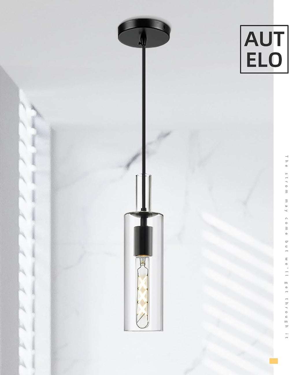 AUTELO 2 Pack Matte Black Pendant Lights Kitchen Island with Clear Glass