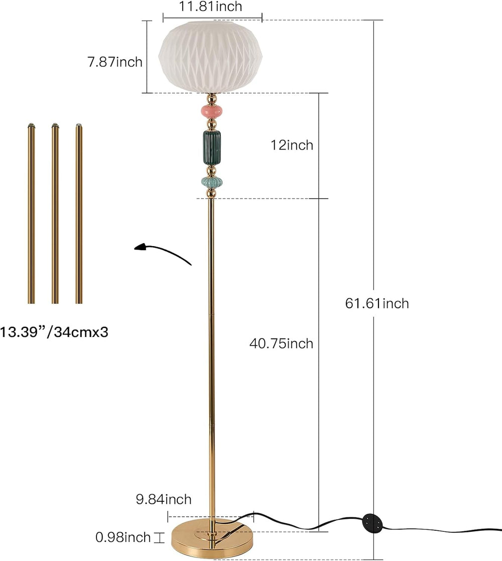 Floor Standing Tall Lamp Milk Glass Floor Lamp with Plug Switch Button for Li...