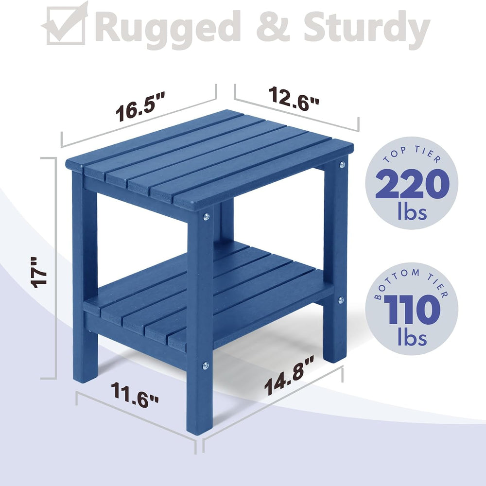 PASAMIC Outdoor Side Table, 2-Tier Storage Patio Side Table, HDPE Adirondack ...