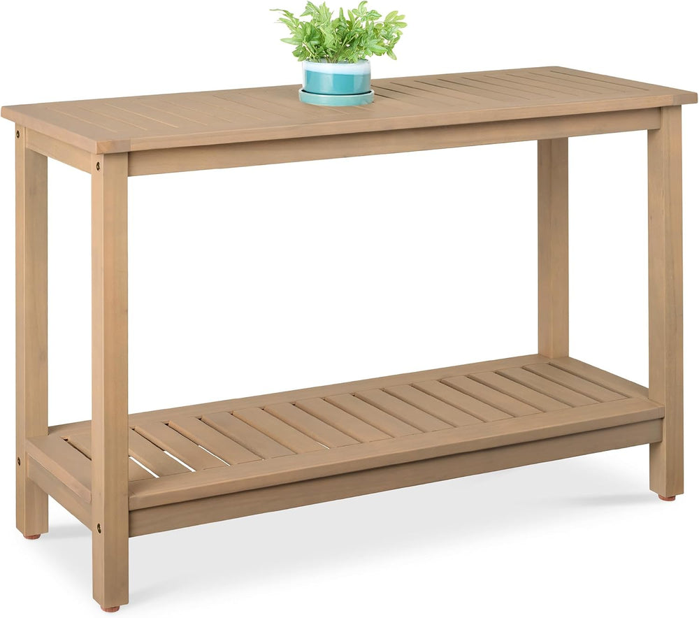 Best Choice Products 48in 2-Shelf Eucalyptus Wooden Console Table Indoor Outd...