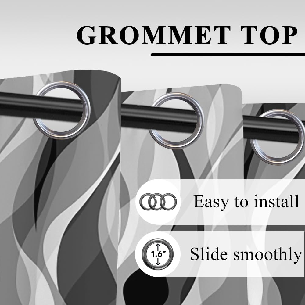 Modern Abstract Grey Striped Blackout Curtains Black and Grey Ombre Window Cu...
