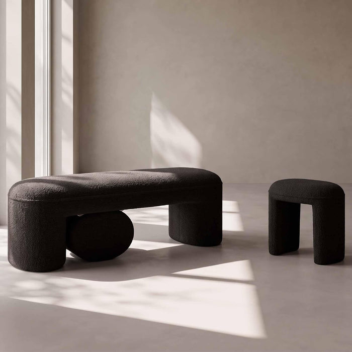 53" Sherpa Nesting Ottoman Bench Set, Black
