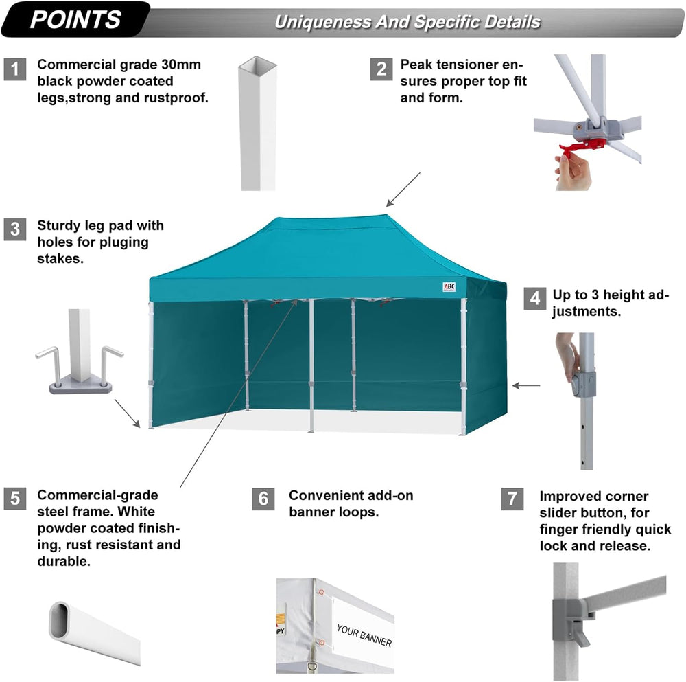 ABCCANOPY Commercial Pop Up Canopy Tent with Sidewalls 10X20,Turquoise