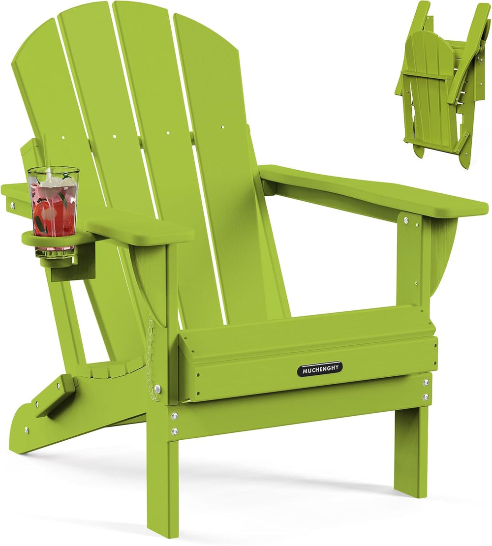 MUCHENGHY Folding Adirondack Chairs, HDPE Patio Chair, Lemon Green