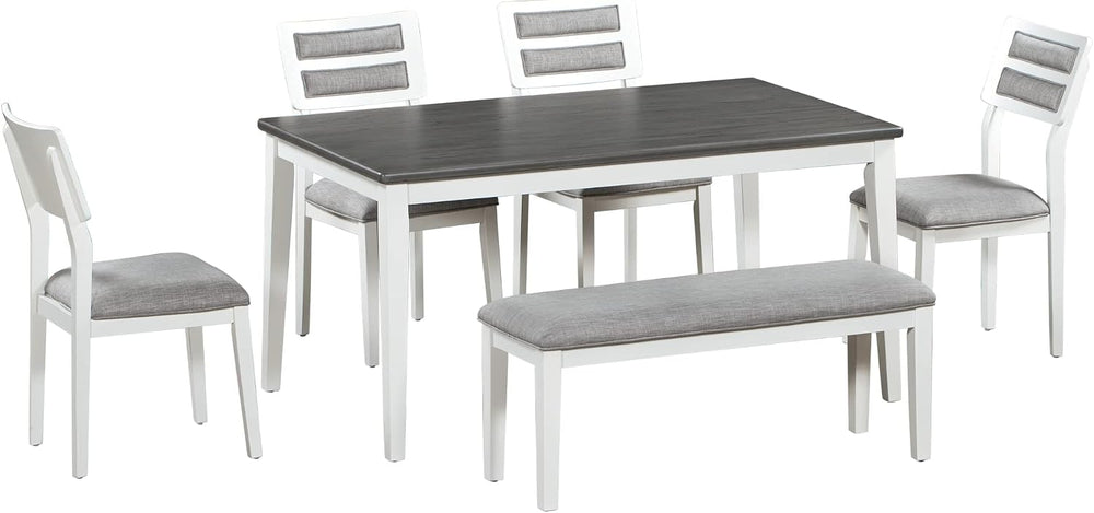 Classic Dining Table Set with Upholstered Chairs and Bench for 4-6, White