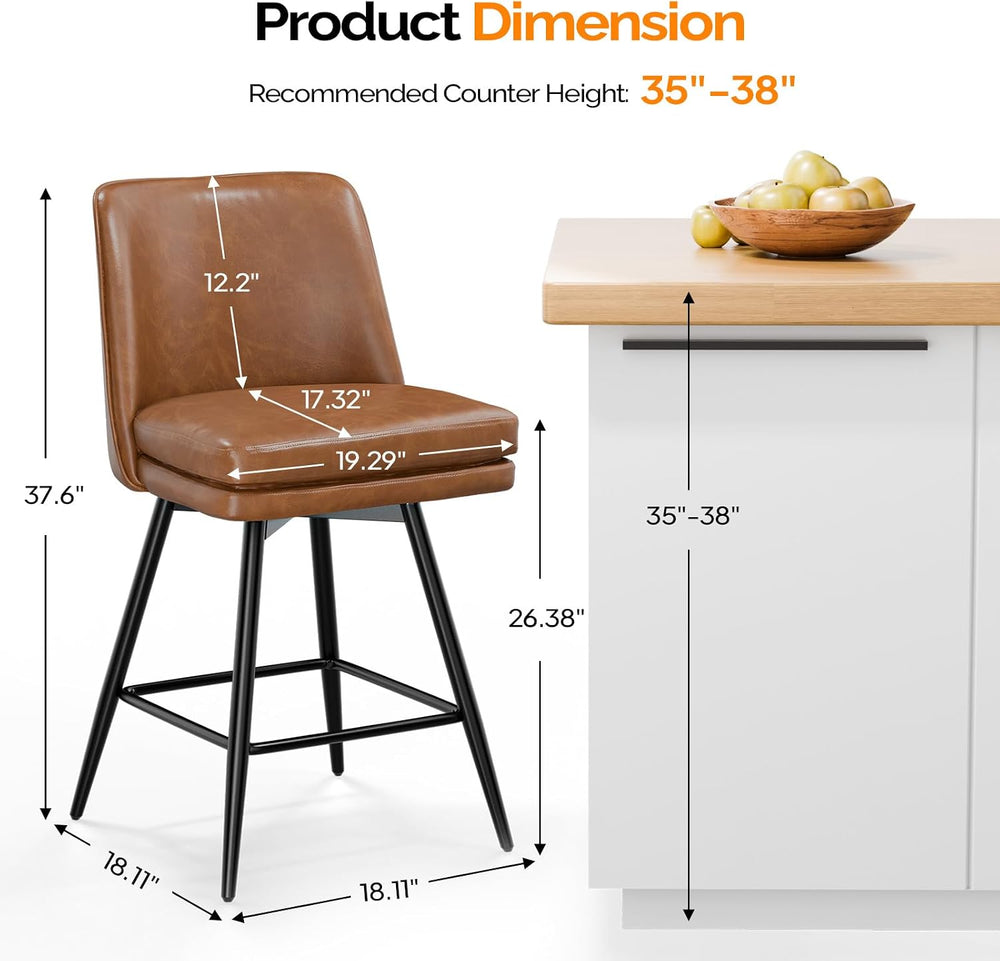 VINGLI 26" H Swivel Barstools Set of 3, PU Faux Leather Upholstered Coun...