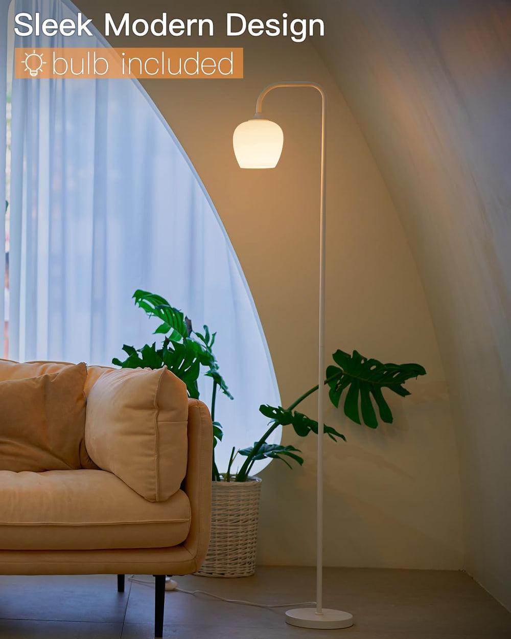 ONEWISH White Floor Lamp-Modern Standing Lamp for Living Room Bedroom, Opal G...