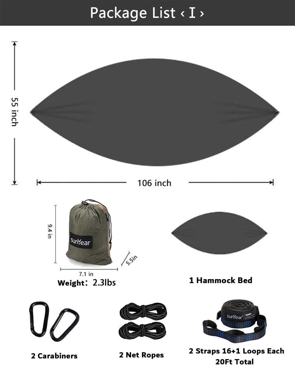 Sunyear Hammock Camping with Rain Fly Tarp and Net, Portable Camping Hammock ...