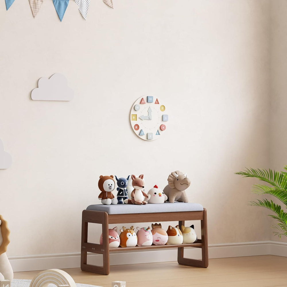 AQIMUELE Shoe Rack Bench, Wooden 2 Tiers with Flip-Top Storage